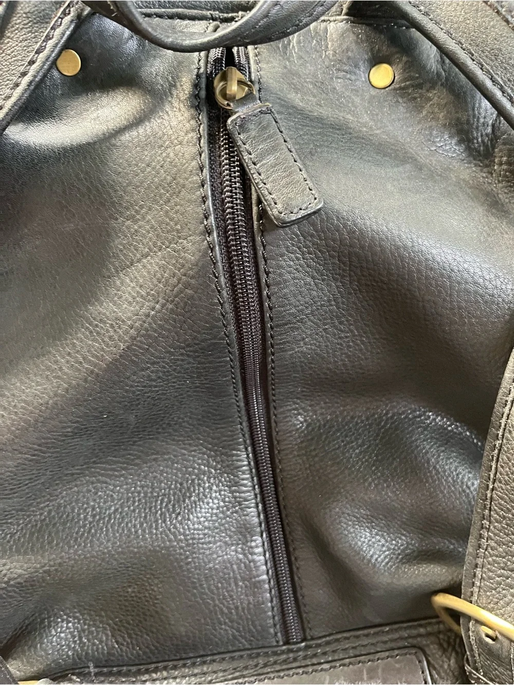 Fossil Black Pebbled Leather Drawstring Backpack